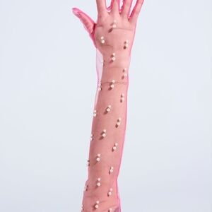 AKIRA Pink Sheer Gloves with Pearl Details